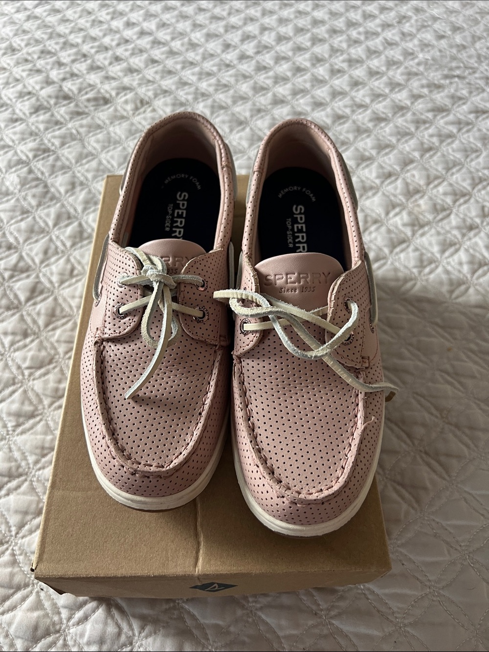 Sperry Pink Perforated Leather Boat Shoes